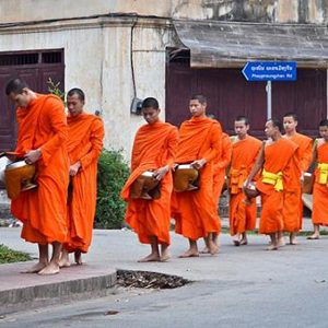 Alms giving ceremony in Laos